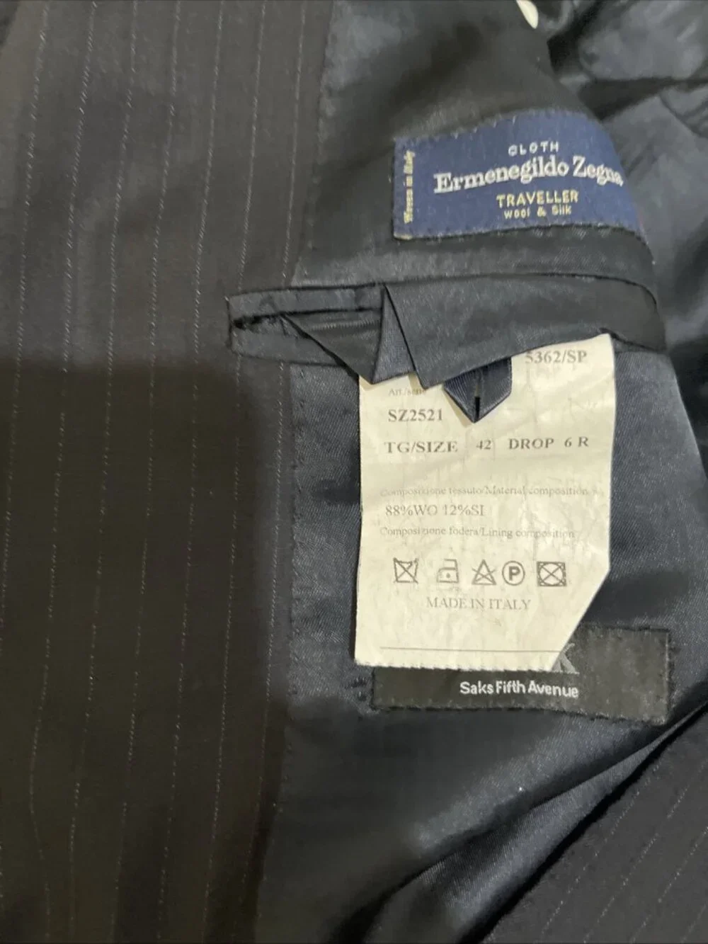 Ermenegildo Zegna Traveller Wool Silk Sport Coat Blazer Black Striped Mens 42R